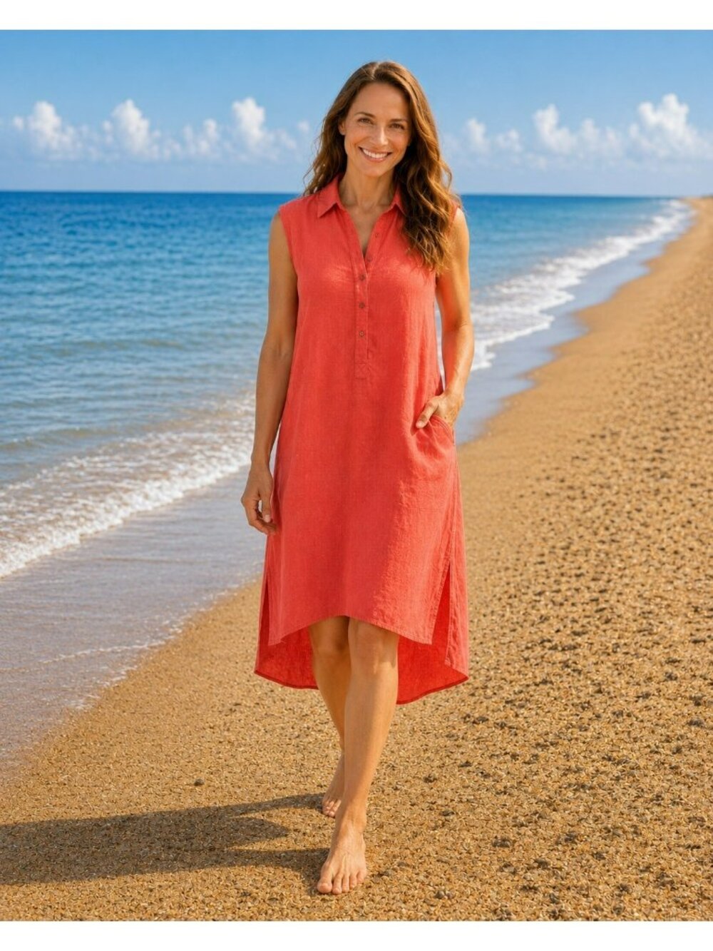 Workshop Republic Clothing Sleeveless Collared Linen Blend Tunic Dress Womens La